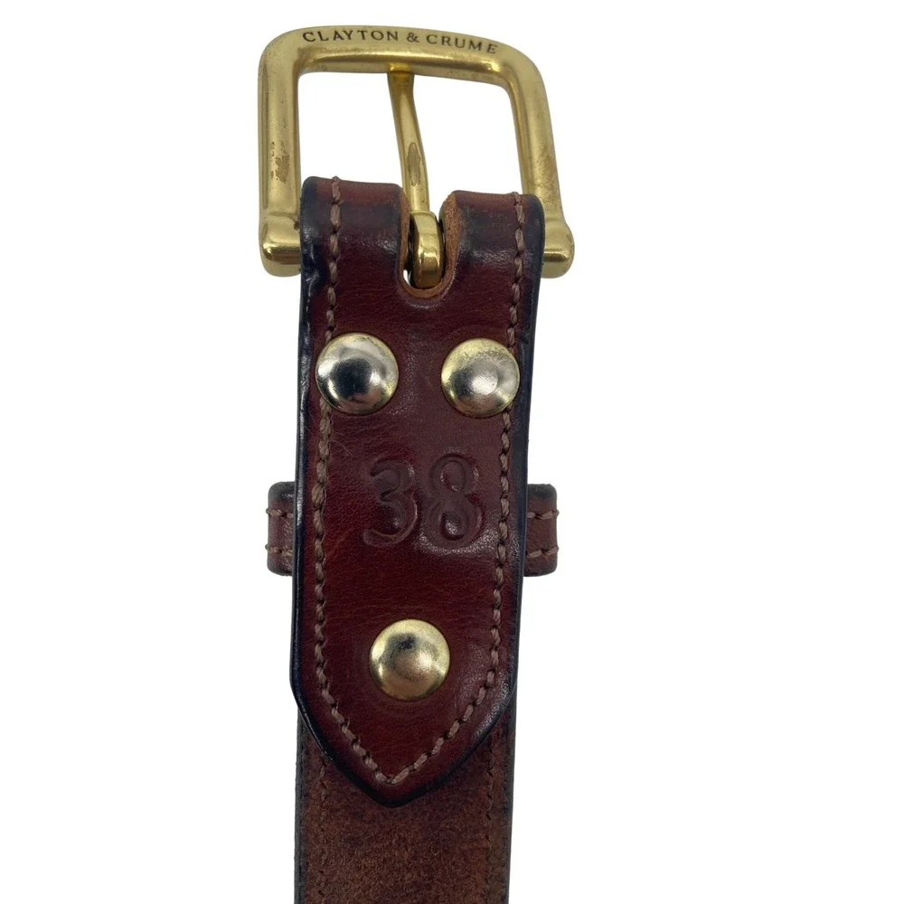 Clayton & Crume Belt Mens 38 Brown The Belt Heritage Leather Brass Buckle